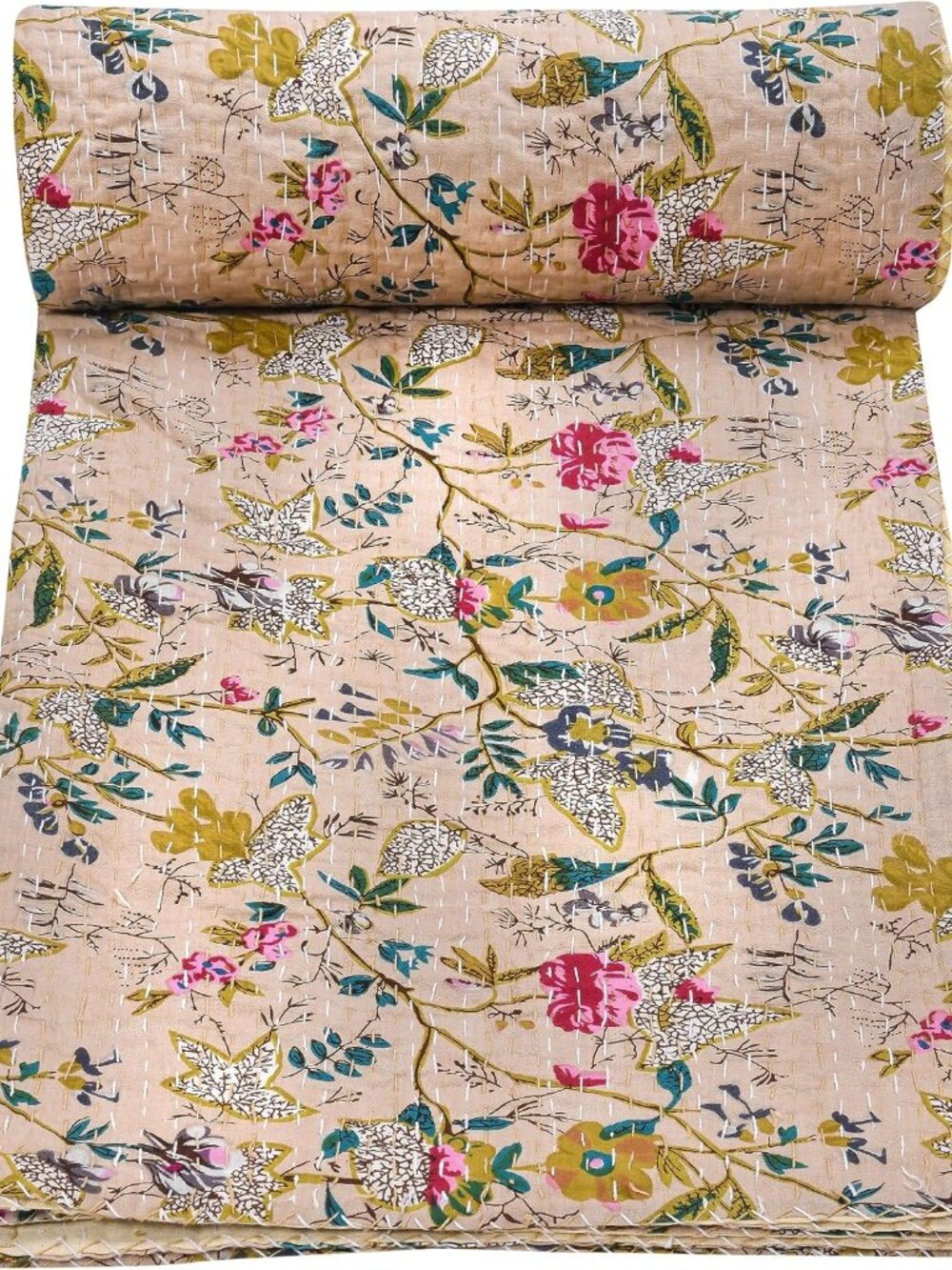 Quilts Indian Handmade Indian Traditional Blankets, Reversible, Jungle Print Vin